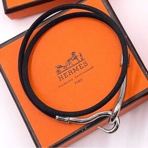 Authentic Hermès Jumbo Hook Double Tour Bracelet – Black Cord – Silver Hardware